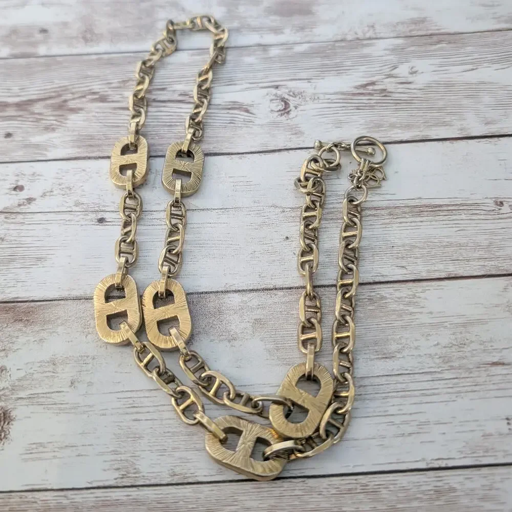 Ann Taylor Necklace Black, Gold Tone, Rhinestone Chunky Long Statement
